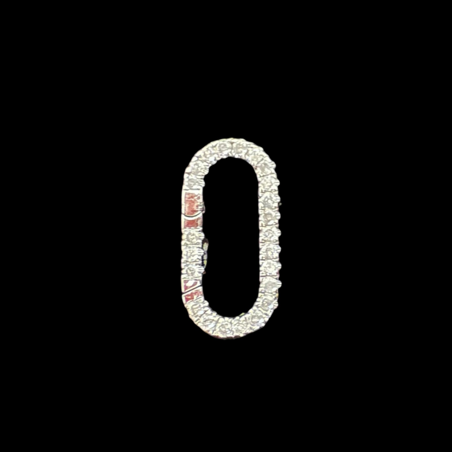 Diamond-studded loop clip charm on a black background