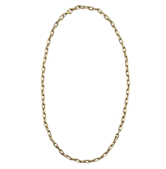 Gold chain necklace on a white background