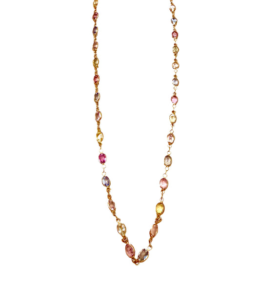 Necklace with multicolored beads on a beige background