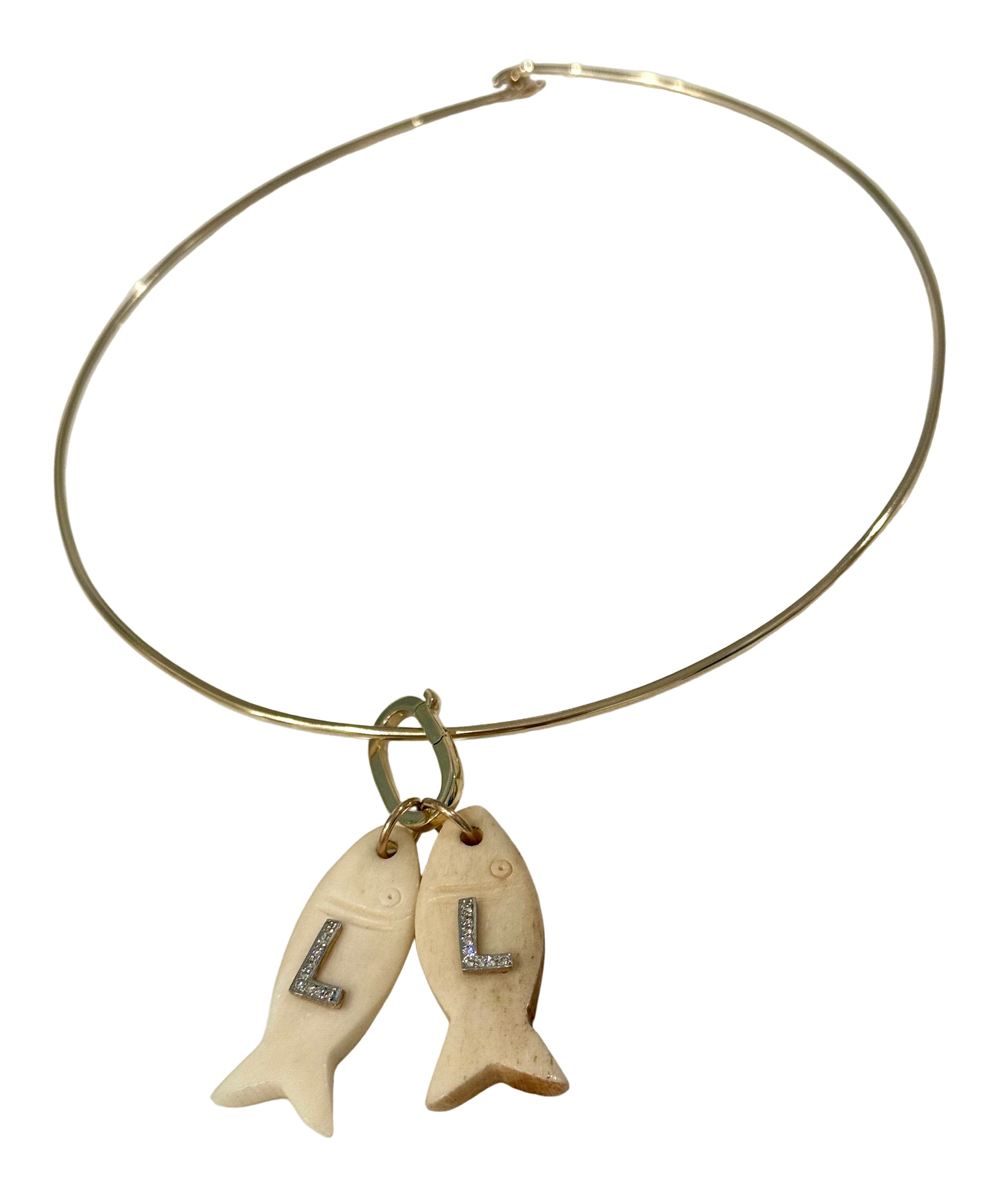 Necklace with fish-shaped pendants on a white background