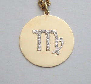 14k Yellow Gold Zodiac Pendant with Pave Diamonds (Customizable)