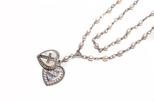 Stirling Silver Antique Heart Necklace & Mother of Pearl Necklace