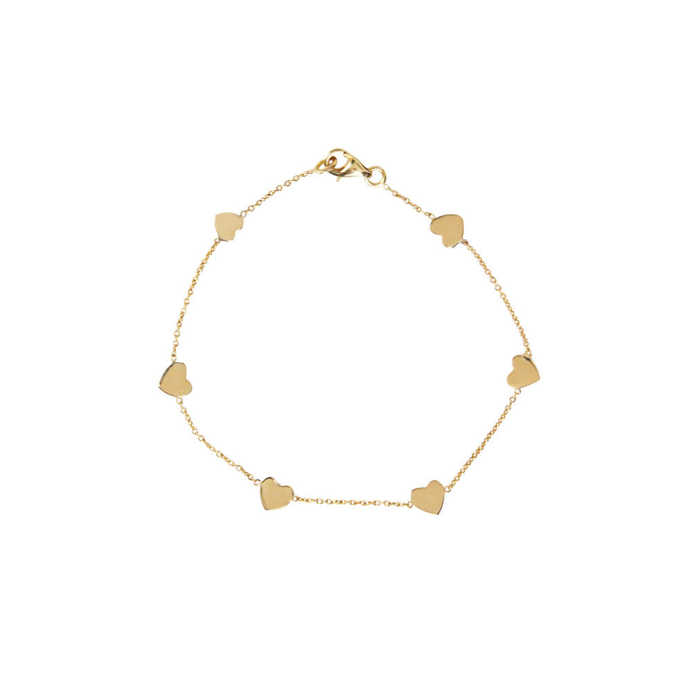 14k Yellow Gold Hearts Bracelet