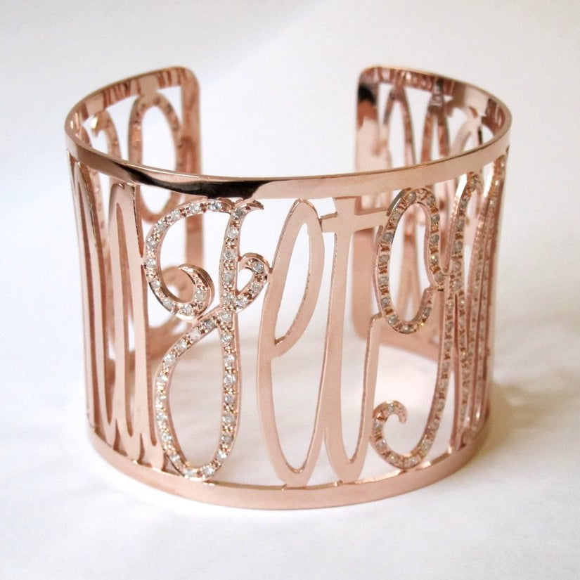 Hidden Names Note Cuff with Diamonds