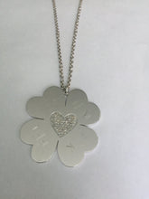 Load image into Gallery viewer, 14k White Gold Clover Pendant with Pave Diamond Heart (Customizable)
