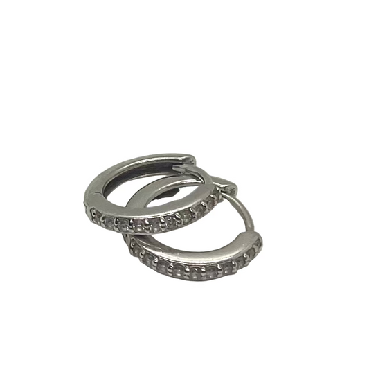 14k White Gold Huggy Earrings with Pave Diamonds