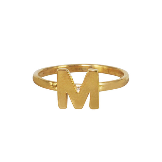 Gold ring with letter M in center