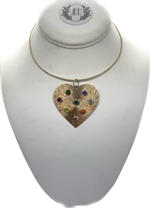 Etched Heart Pendant with Semi Precious Stones