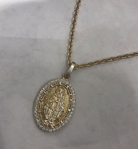 14k Solid Gold Small Madonna Rue Du Bac Pendant with Pave Diamonds